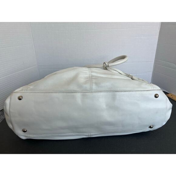 FURLA Ruched White X-Large Leather Shoulder Bag Purse Tote - Picture 12 of 15